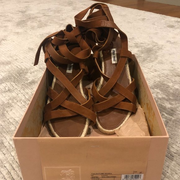 Rare Miu Miu Lace Up Espadrille Gladiators - Picture 1 of 4
